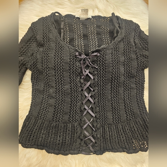 Vintage Black Lace-Up Women's Sweater With Cami - Picture 4 of 9